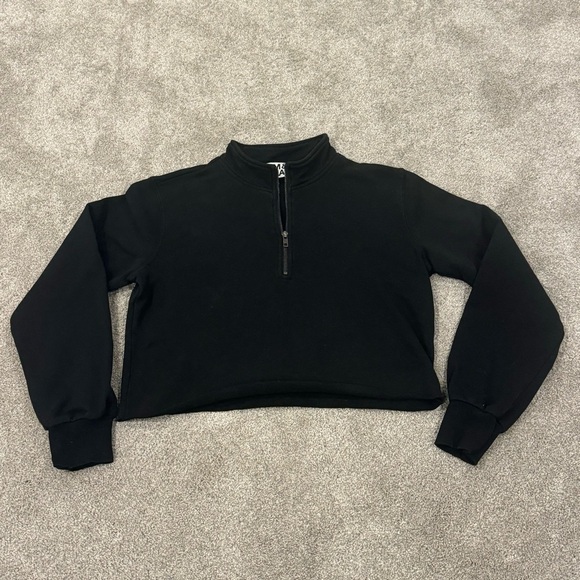 Pam & Gela Black Crop Half Zip Sweatshirt Size Medium Like New 100% Cotton - Picture 3 of 9